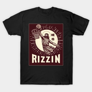 He Is Rizzin Funny Basketball Retro Jesus Christ T-Shirt